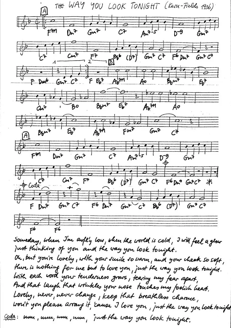 the way you look tonight free jazz leadsheet - Courtesy of the Jungle Jazz Band